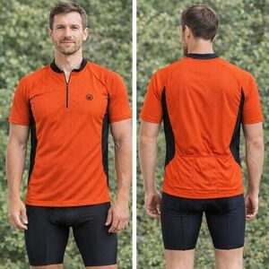 Canari Mens Cycling Jersey Large Orange Black 1/4 Zip Mesh‎ Panels Made in USA